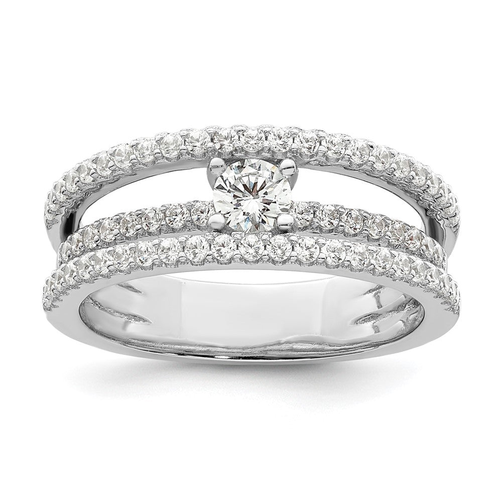 Sterlingsilber Rhodiniert Zirkonia 3 Reihe Ring