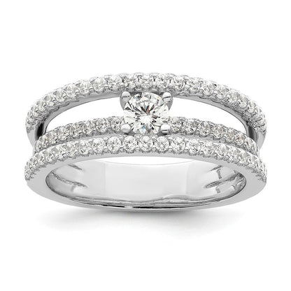 Sterlingsilber Rhodiniert Zirkonia 3 Reihe Ring