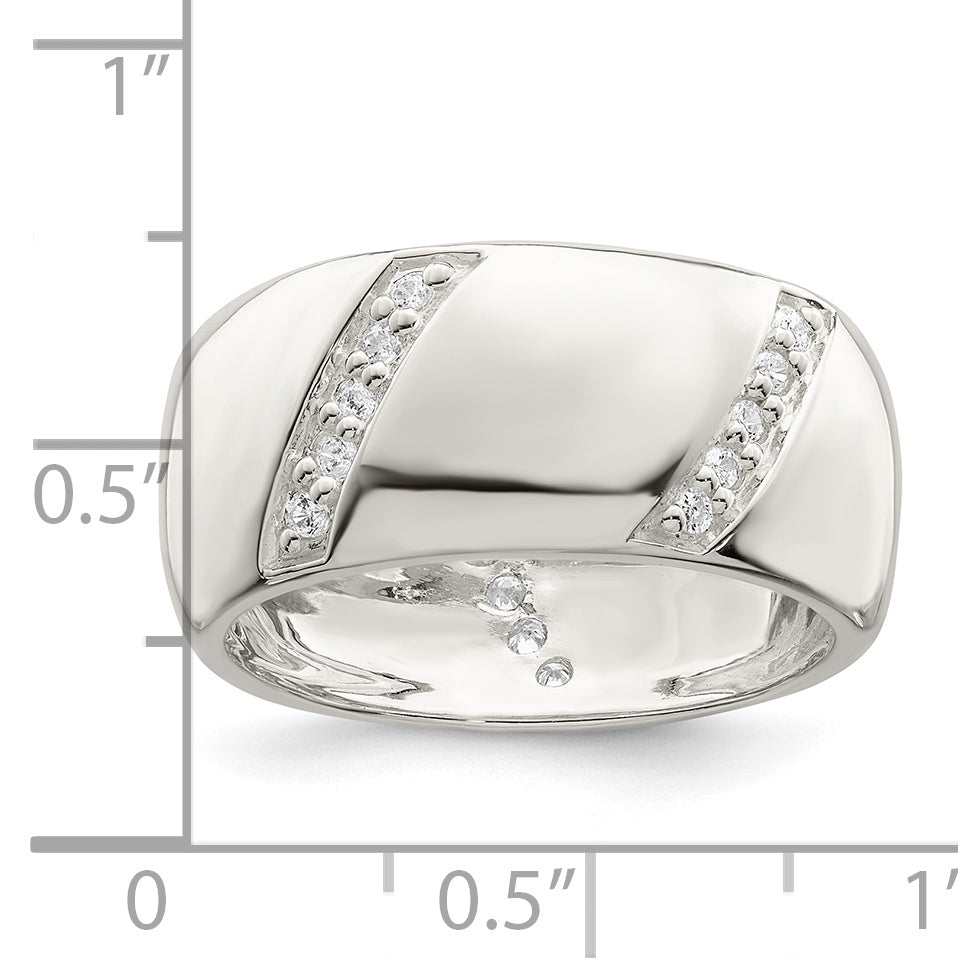 Sterlingsilber Zirkonia Schräg Lines Ring