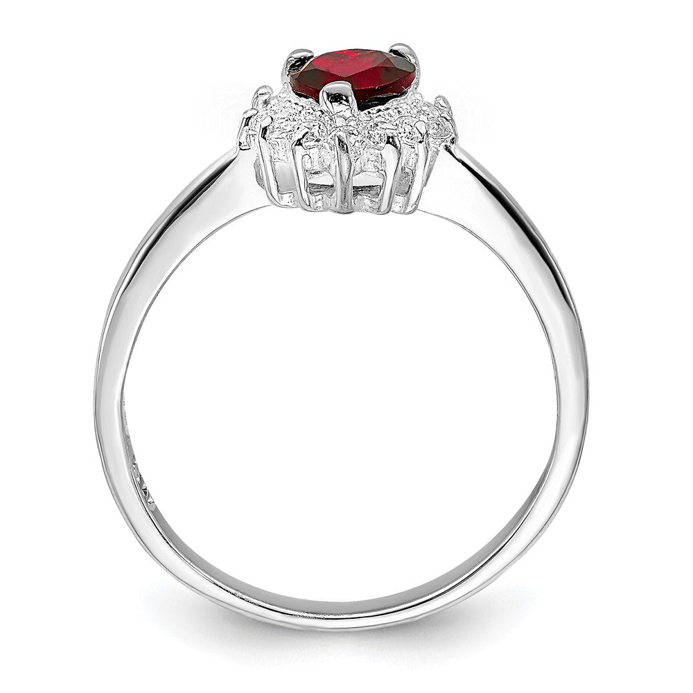 Sterlingsilber Rhodiniert Granat & Zirkonia Herz Ring