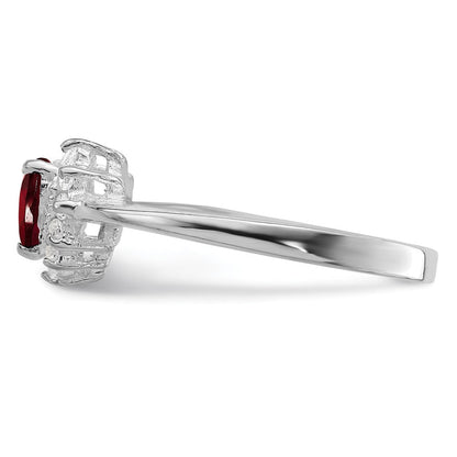Sterlingsilber Rhodiniert Granat & Zirkonia Herz Ring