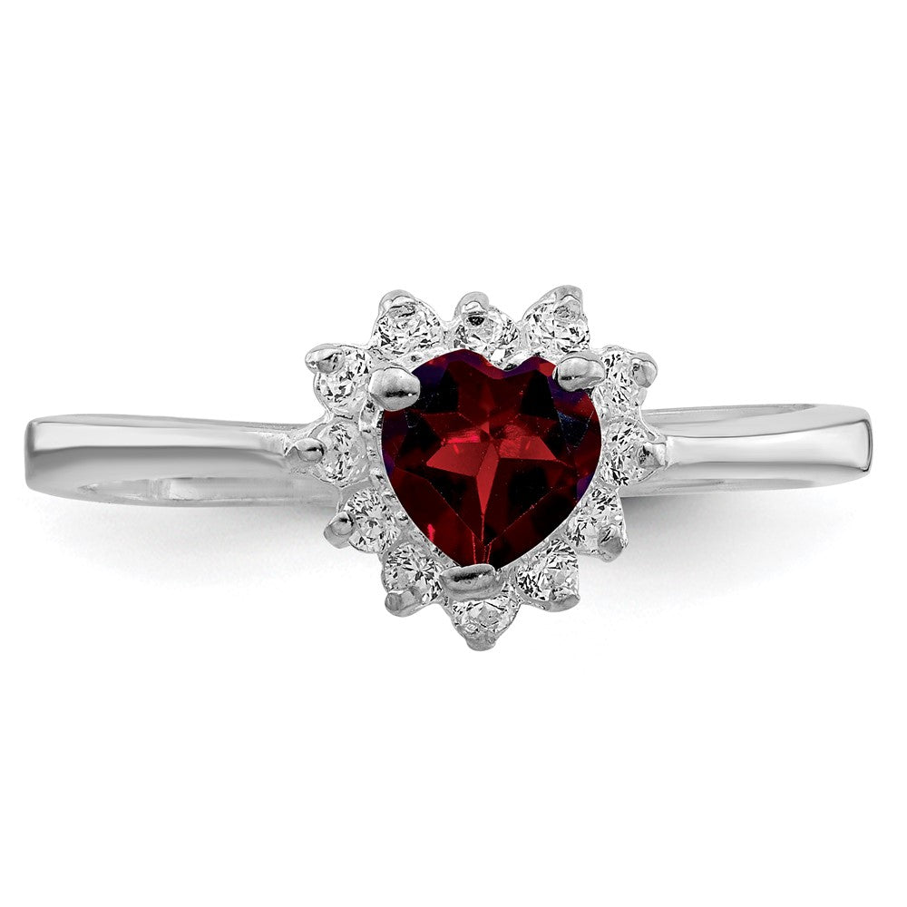Sterlingsilber Rhodiniert Granat & Zirkonia Herz Ring