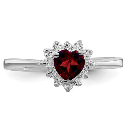Sterlingsilber Rhodiniert Granat & Zirkonia Herz Ring