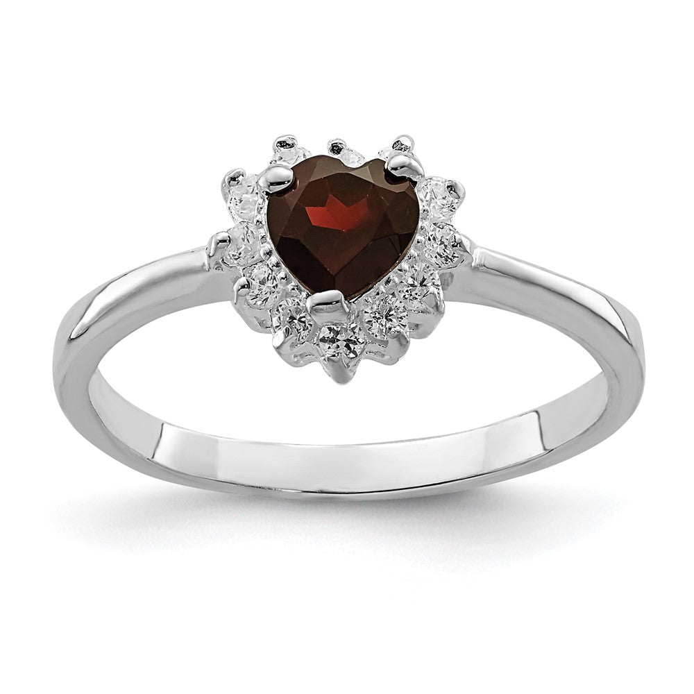 Sterlingsilber Rhodiniert Granat & Zirkonia Herz Ring