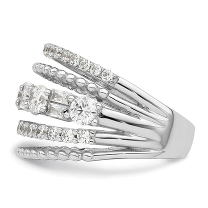 Sterlingsilber Rhodiniert Zirkonia 5 Reihe Ring (size 6 Nur)
