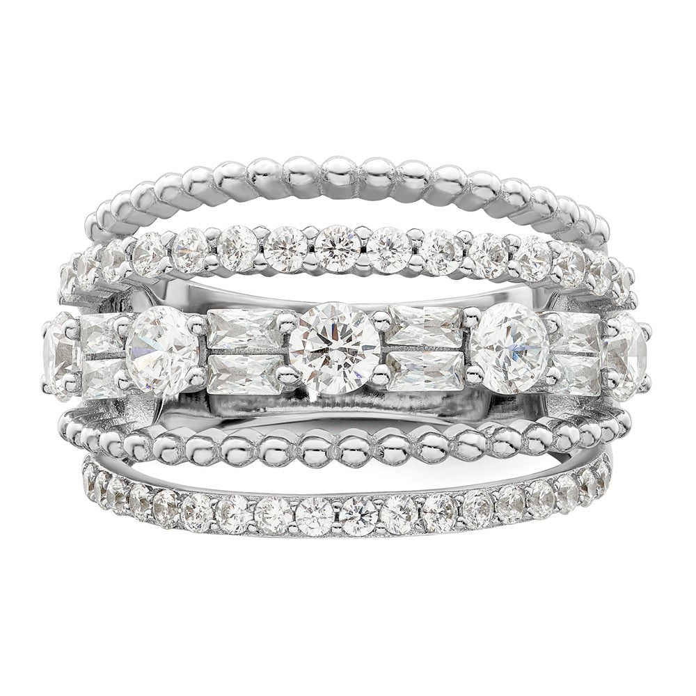 Sterlingsilber Rhodiniert Zirkonia 5 Reihe Ring (size 6 Nur)