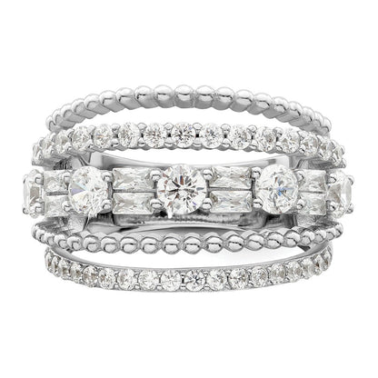 Sterlingsilber Rhodiniert Zirkonia 5 Reihe Ring (size 6 Nur)