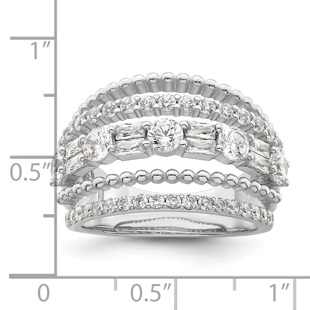 Sterlingsilber Rhodiniert Zirkonia 5 Reihe Ring (size 6 Nur)
