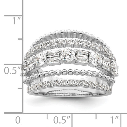 Sterlingsilber Rhodiniert Zirkonia 5 Reihe Ring (size 6 Nur)