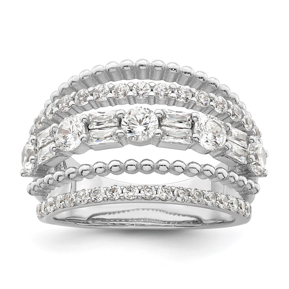Sterlingsilber Rhodiniert Zirkonia 5 Reihe Ring (size 6 Nur)