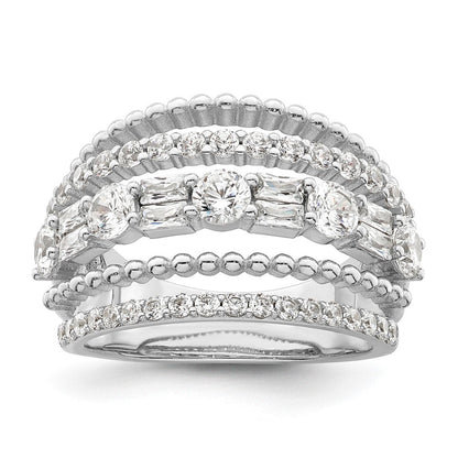 Sterlingsilber Rhodiniert Zirkonia 5 Reihe Ring (size 6 Nur)