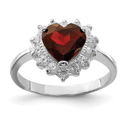 Sterlingsilber Rhodiniert Granat & Zirkonia Ring