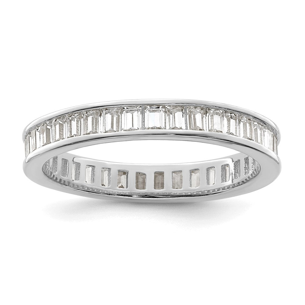 Sterlingsilber Poliert Rhodiniert Kanalfassung Set Zirkonia Ring