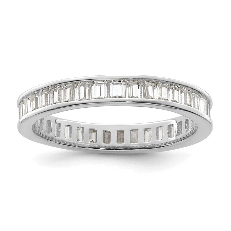Sterlingsilber Poliert Rhodiniert Kanalfassung Set Zirkonia Ring