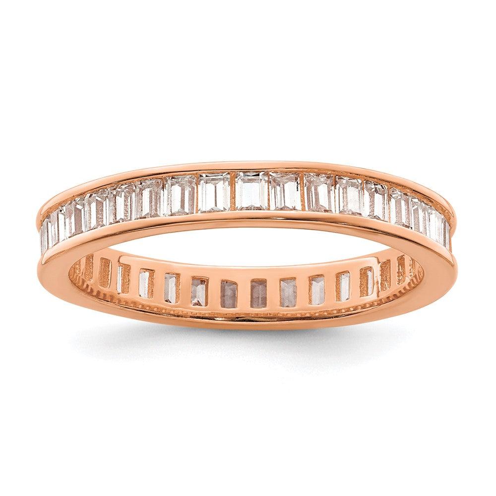 Sterlingsilber Poliert Roséfarben Kanalfassung Set Zirkonia Ring