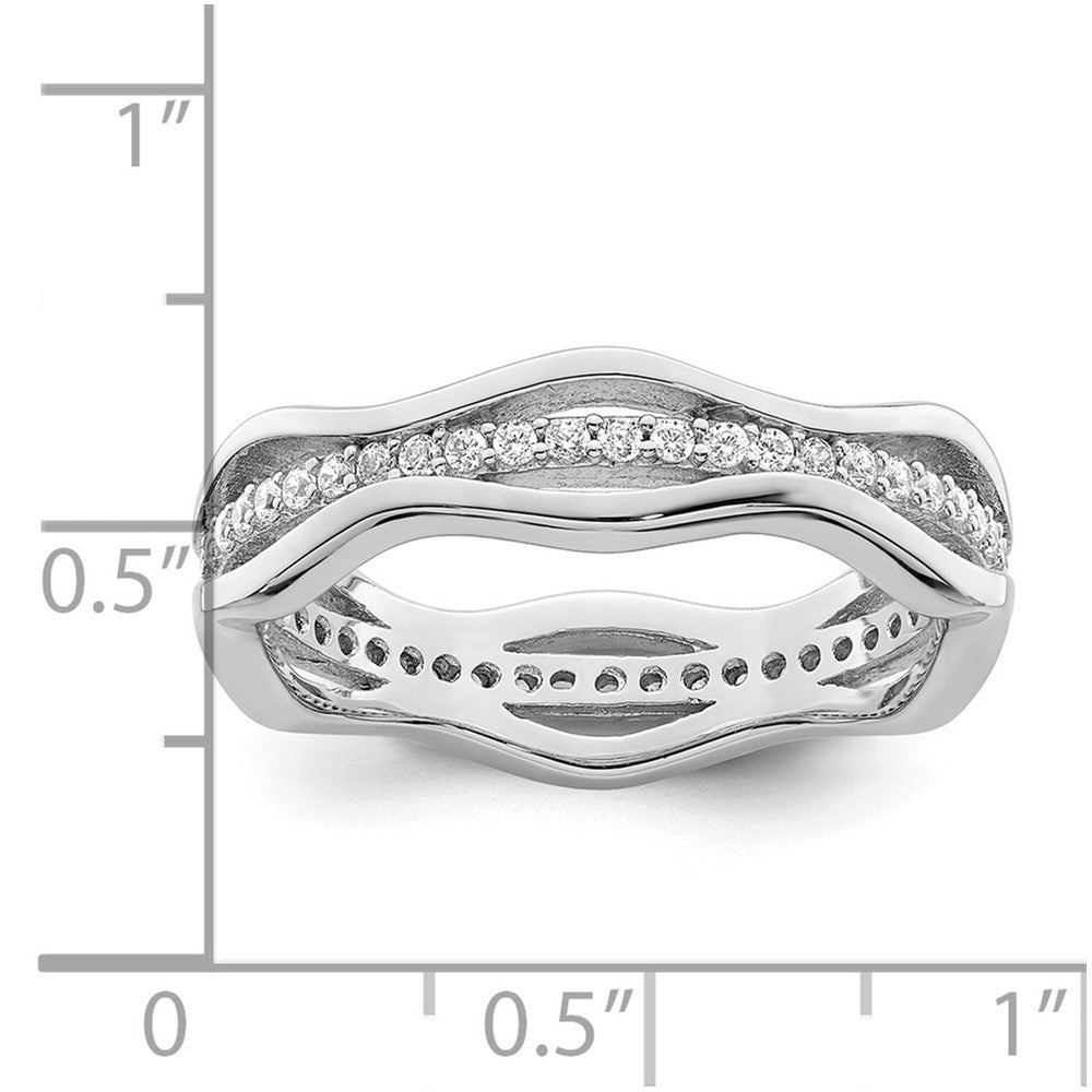 Sterlingsilber Rhodiniert Zirkonia Gewellt Ring