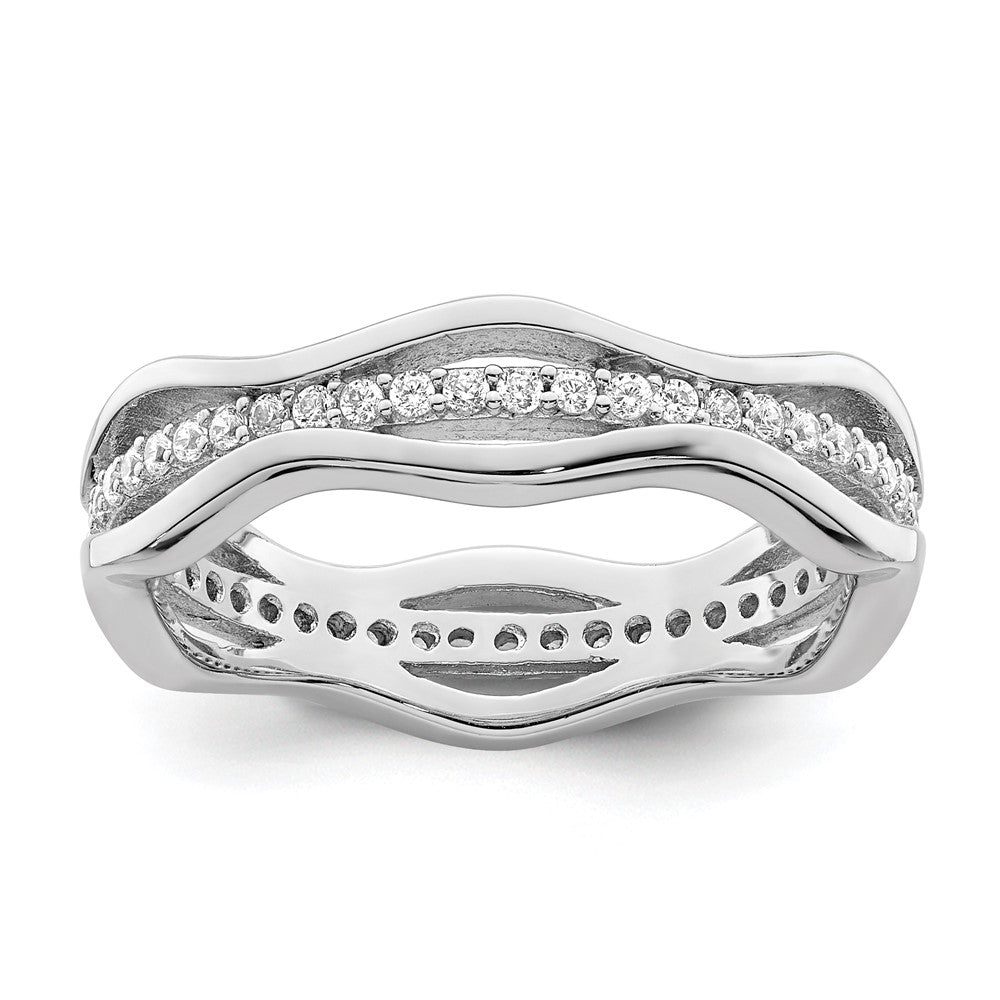 Sterlingsilber Rhodiniert Zirkonia Gewellt Ring