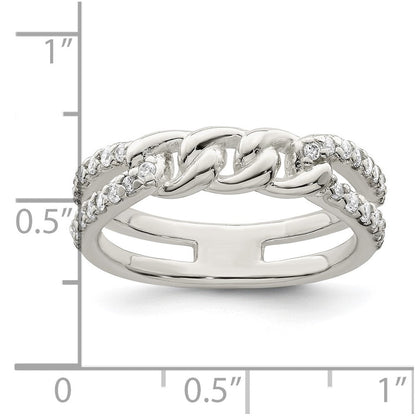 Sterlingsilber Poliert Zirkonia Kette Detail Ring