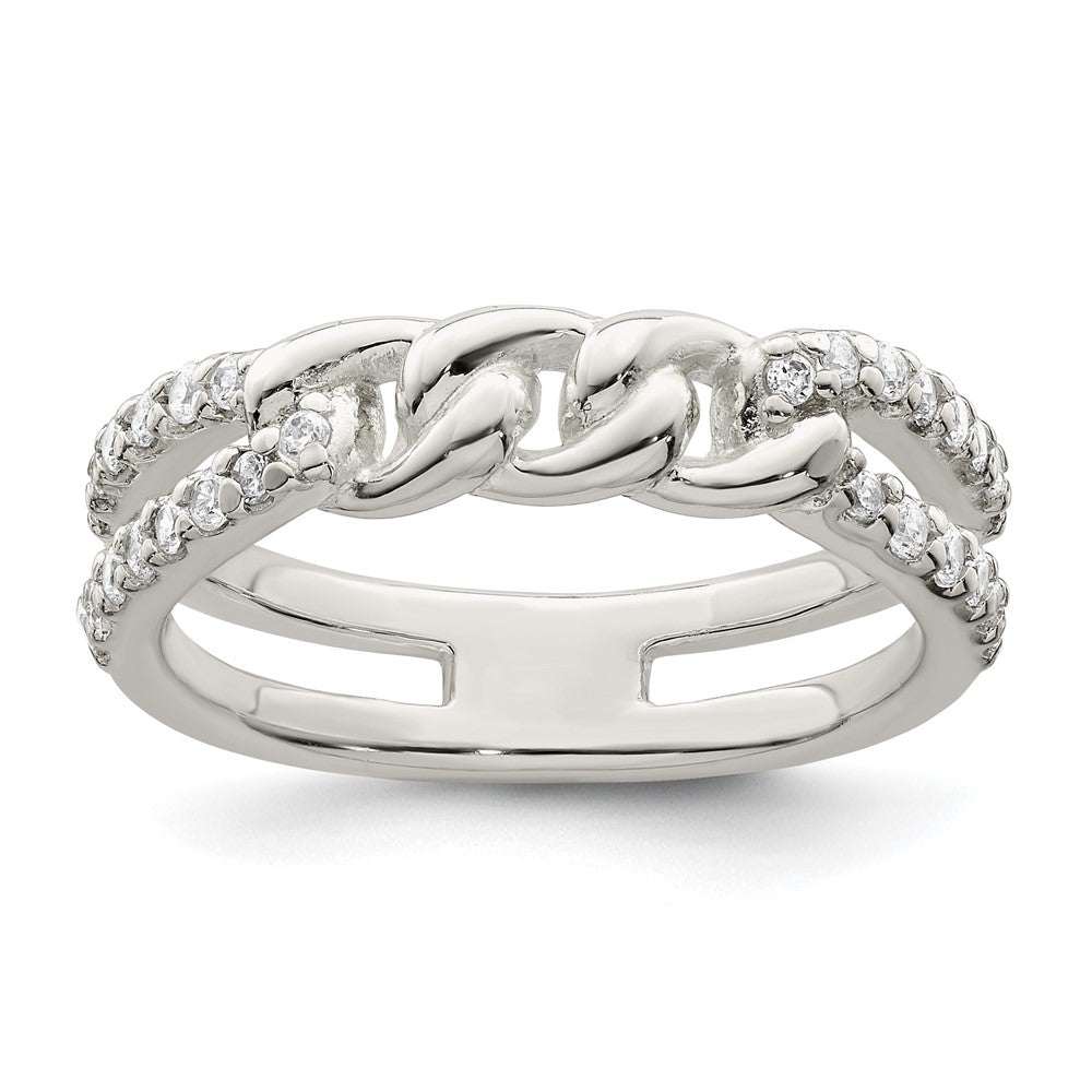 Sterlingsilber Poliert Zirkonia Kette Detail Ring