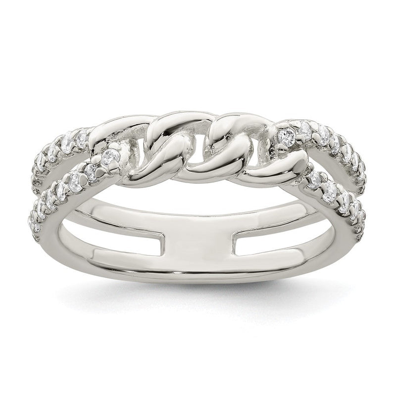 Sterlingsilber Poliert Zirkonia Kette Detail Ring