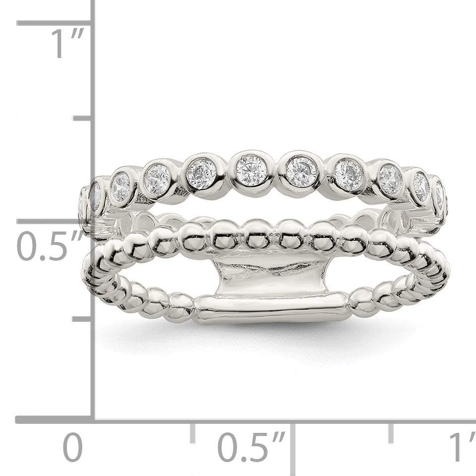 Sterlingsilber Poliert Zirkonia Gekugelt Doppelt Fantasie Ring