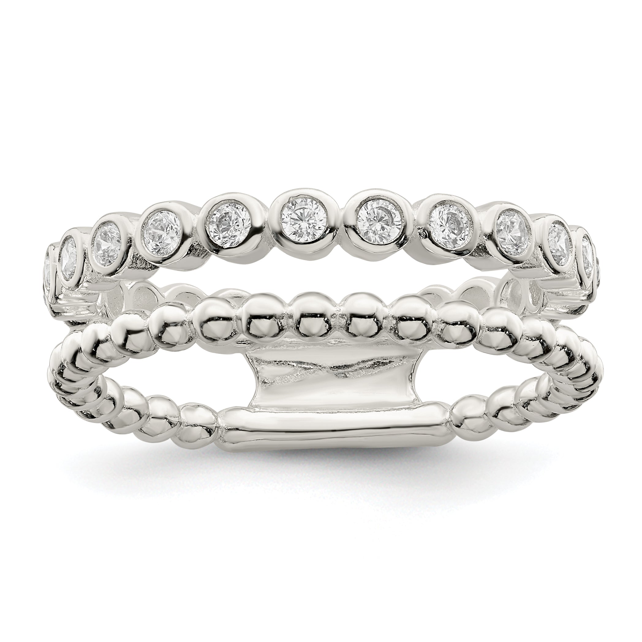 Sterlingsilber Poliert Zirkonia Gekugelt Doppelt Fantasie Ring