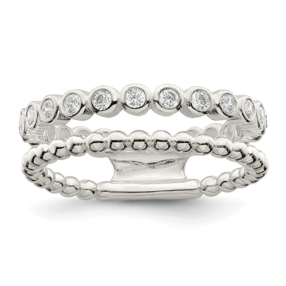 Sterlingsilber Poliert Zirkonia Gekugelt Doppelt Fantasie Ring