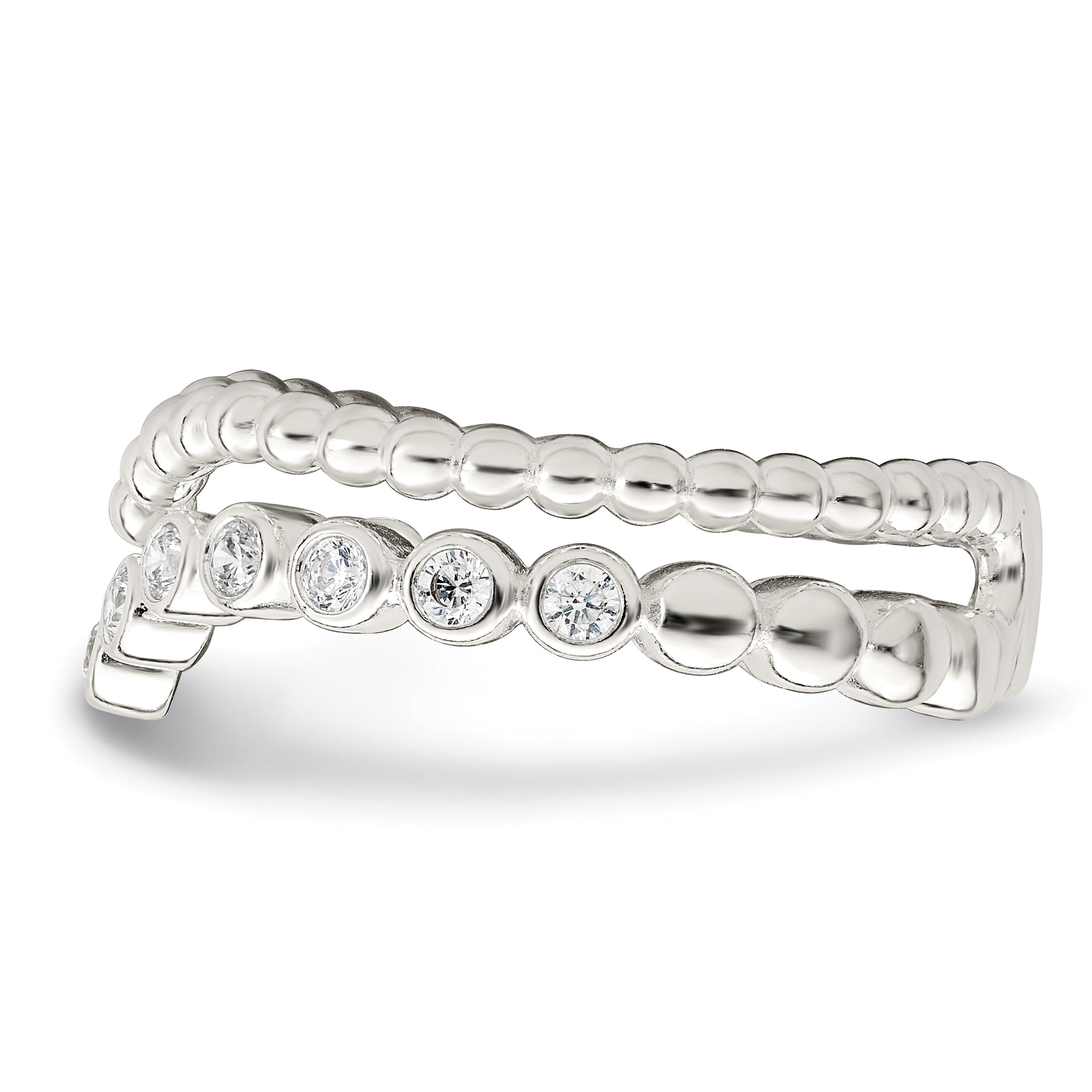 Sterlingsilber Poliert Zirkonia Gekugelt Doppelt Fantasie Ring