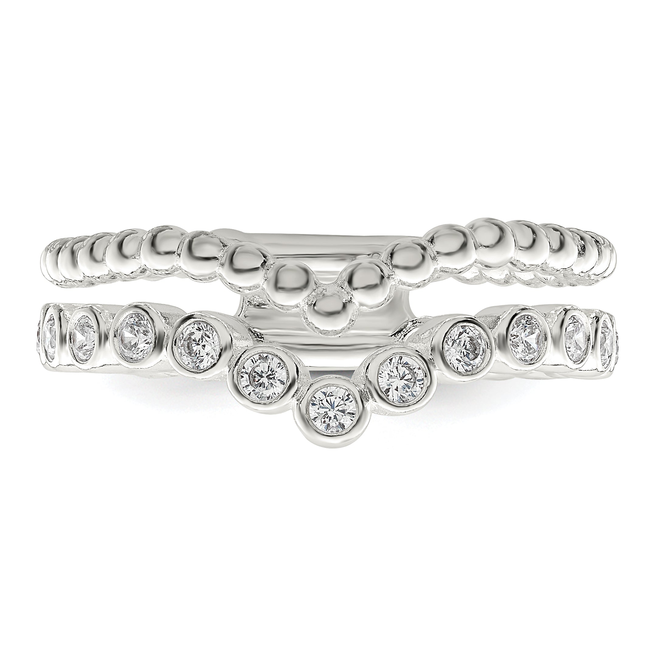Sterlingsilber Poliert Zirkonia Gekugelt Doppelt Fantasie Ring