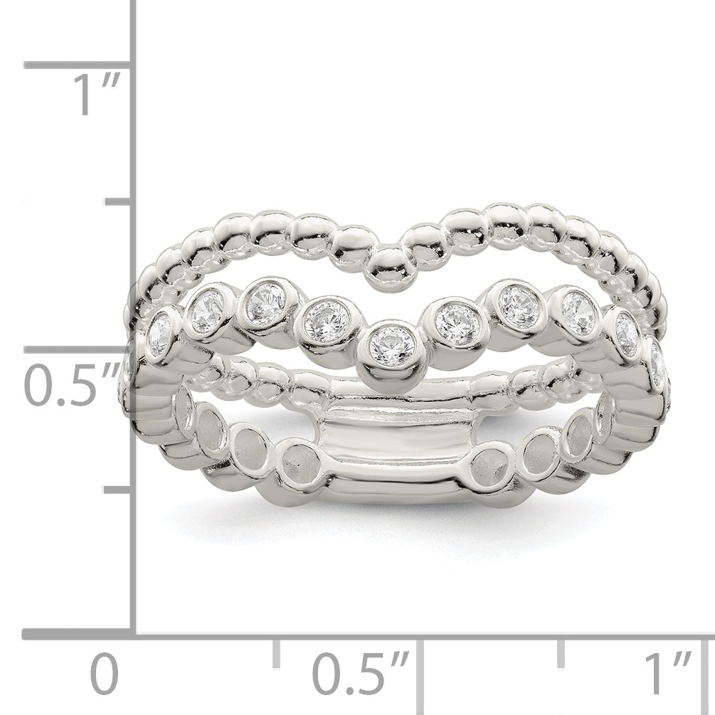 Sterlingsilber Poliert Zirkonia Gekugelt Doppelt Fantasie Ring