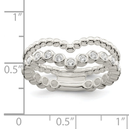 Sterlingsilber Poliert Zirkonia Gekugelt Doppelt Fantasie Ring