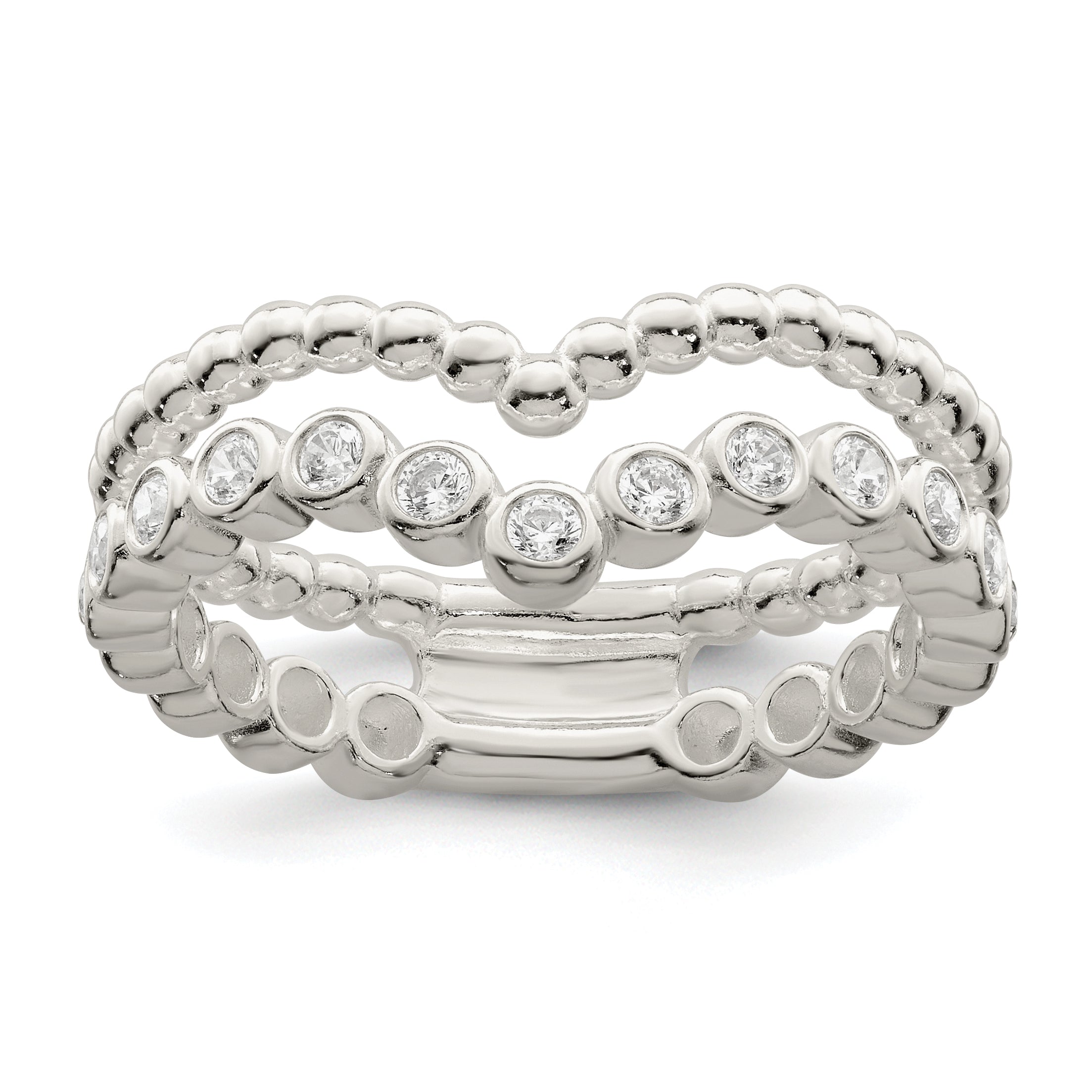 Sterlingsilber Poliert Zirkonia Gekugelt Doppelt Fantasie Ring