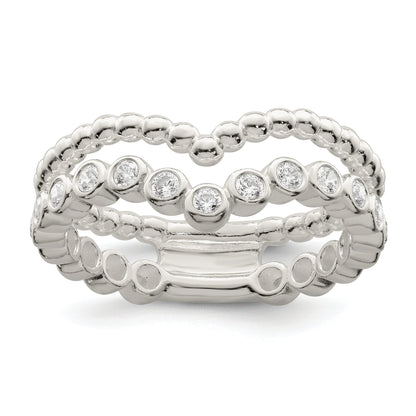 Sterlingsilber Poliert Zirkonia Gekugelt Doppelt Fantasie Ring