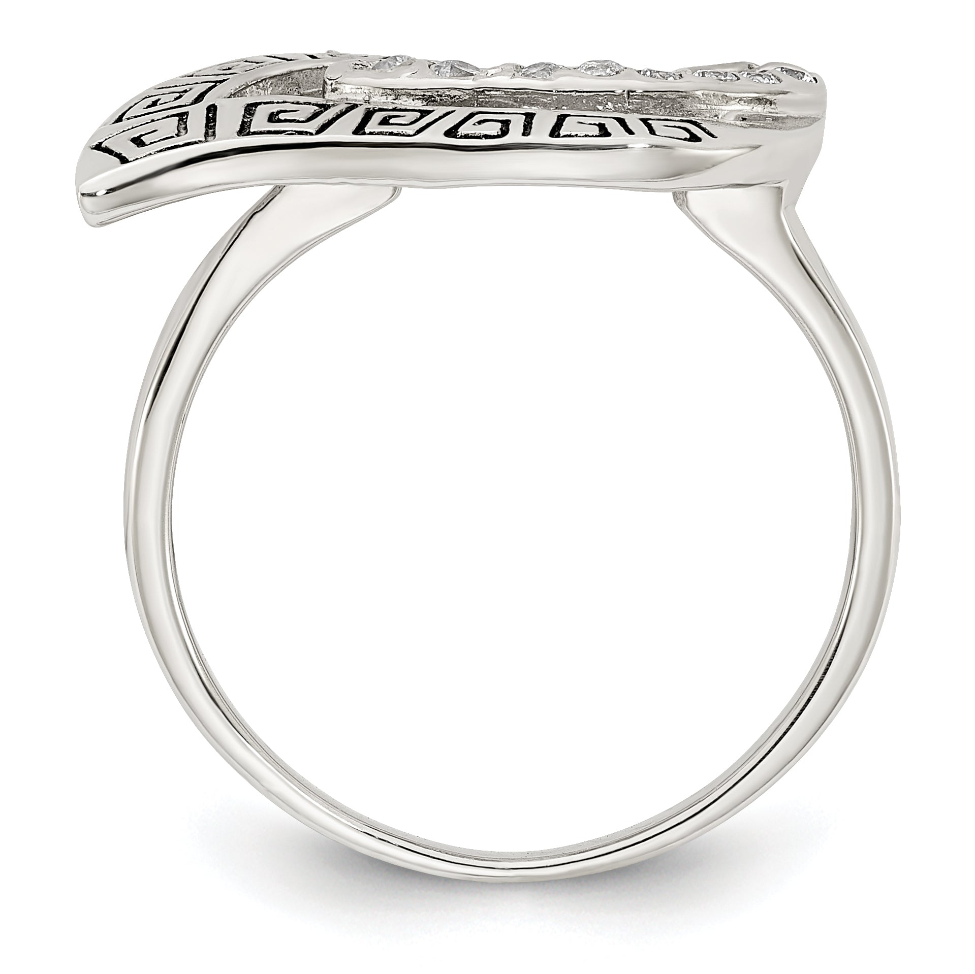Sterlingsilber Poliert Zirkonia Emailliert Greek Key Ring