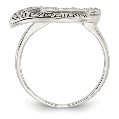 Sterlingsilber Poliert Zirkonia Emailliert Greek Key Ring