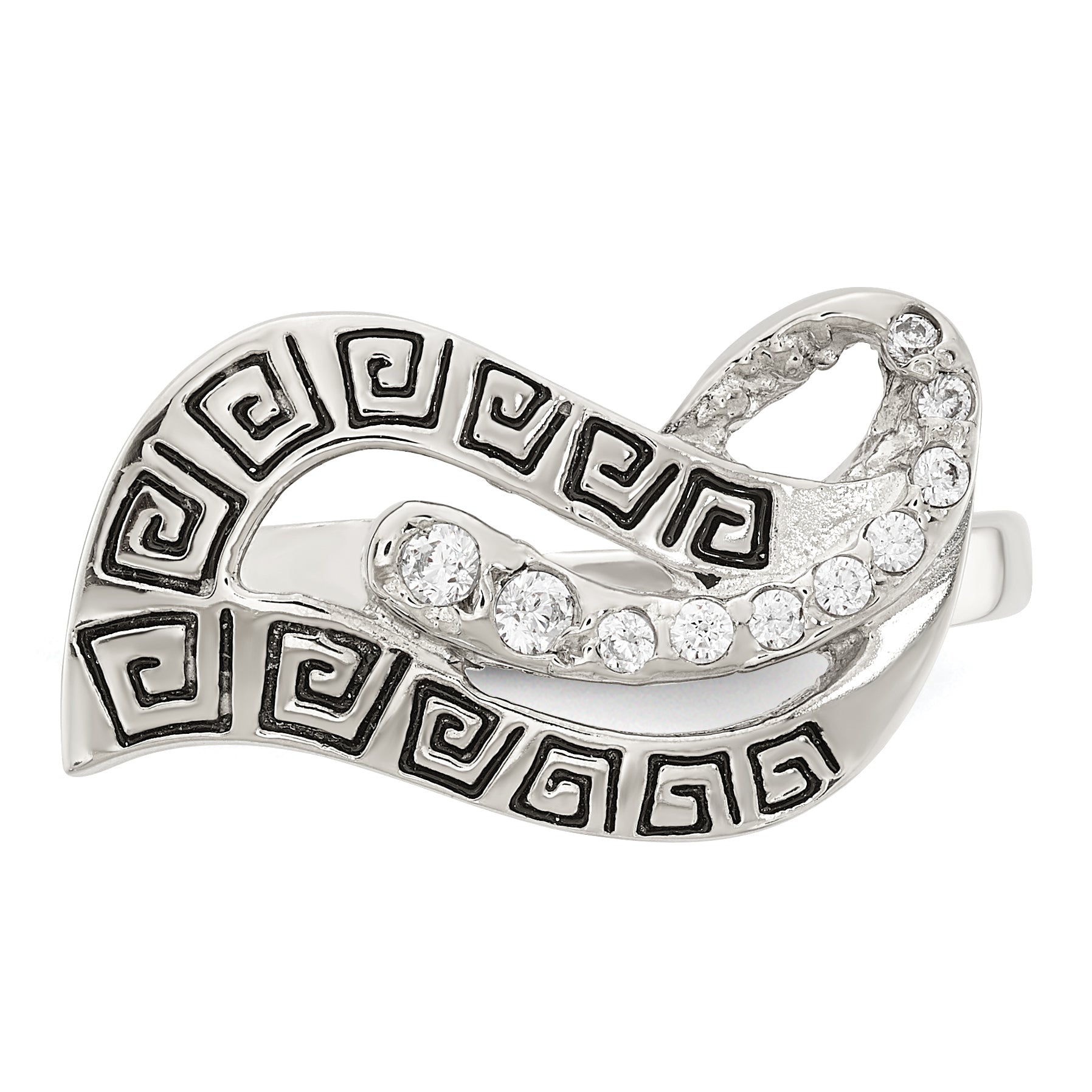 Sterlingsilber Poliert Zirkonia Emailliert Greek Key Ring
