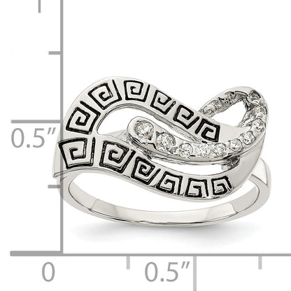 Sterlingsilber Poliert Zirkonia Emailliert Greek Key Ring