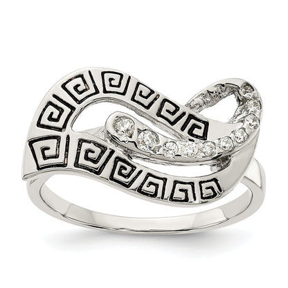 Sterlingsilber Poliert Zirkonia Emailliert Greek Key Ring
