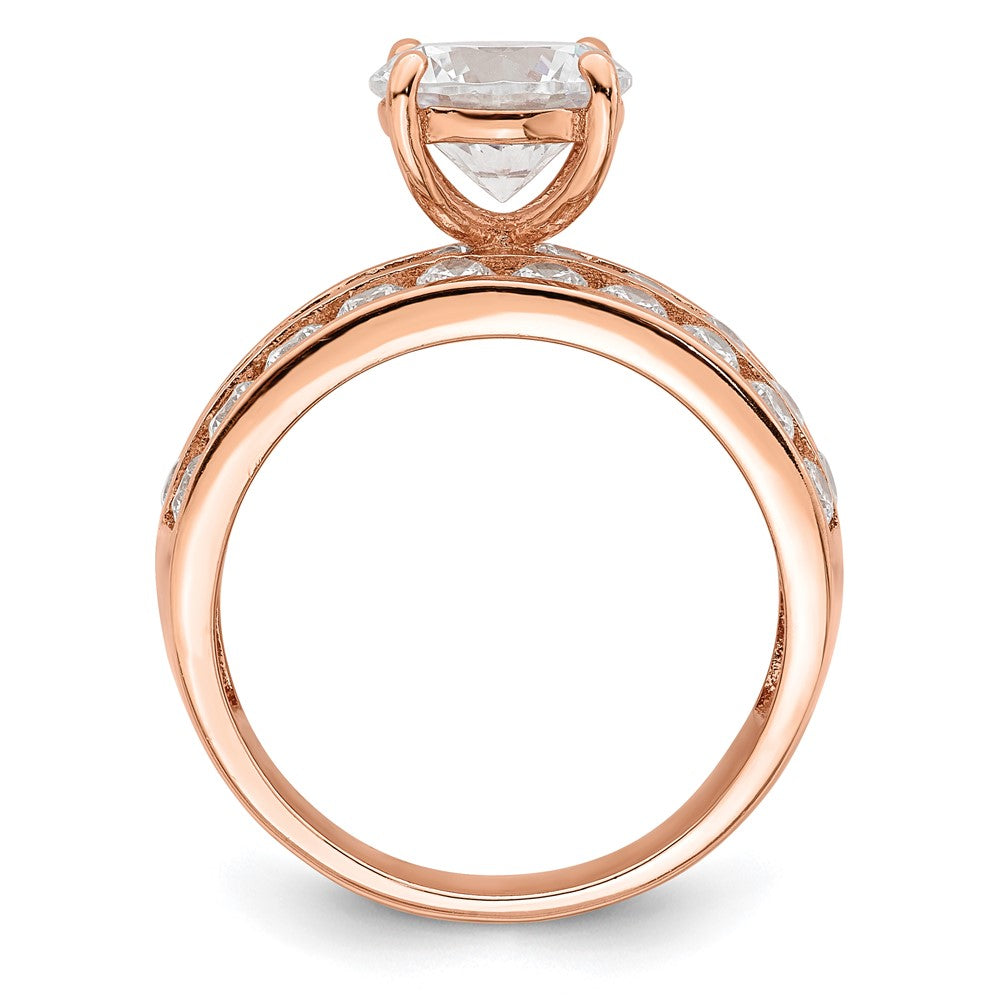 Sterlingsilber Poliert Roséfarben 3 Reihe Zirkonia Ring