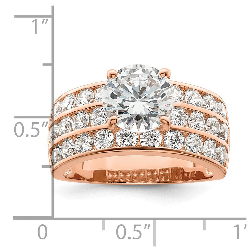 Sterlingsilber Poliert Roséfarben 3 Reihe Zirkonia Ring