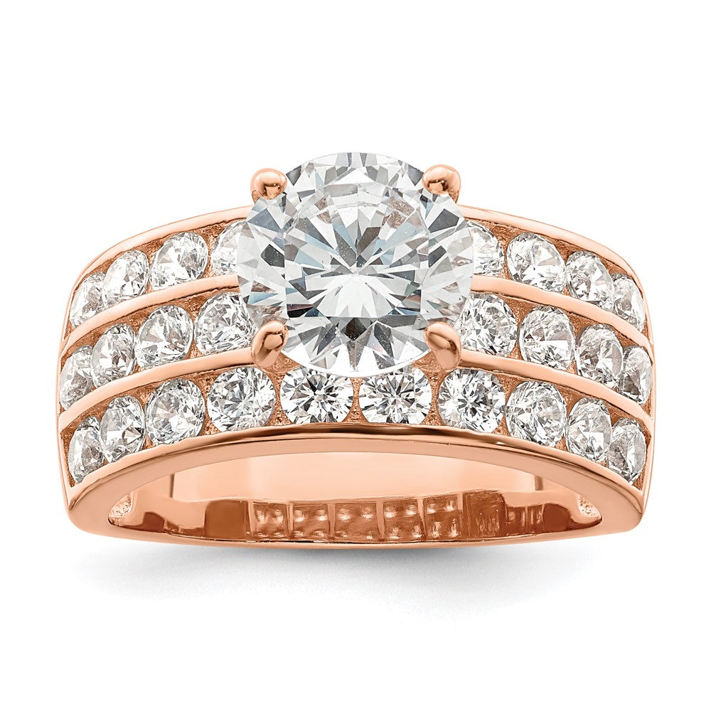 Sterlingsilber Poliert Roséfarben 3 Reihe Zirkonia Ring