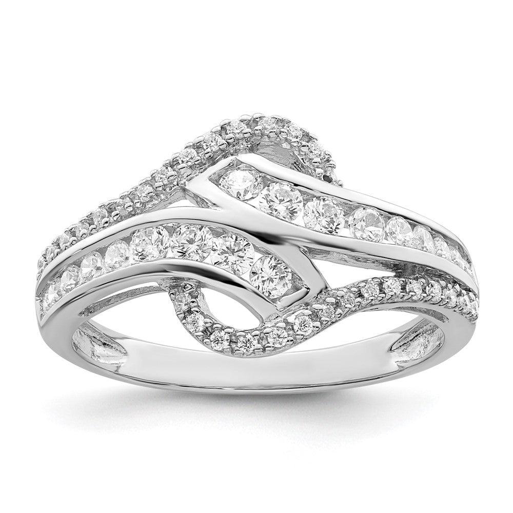 Sterlingsilber Rhodiniert Gedreht Zirkonia Ring