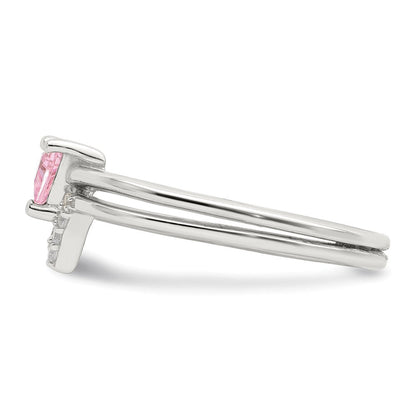 Sterlingsilber Rosa Trillant Zirkonia und Weiß Ring Set