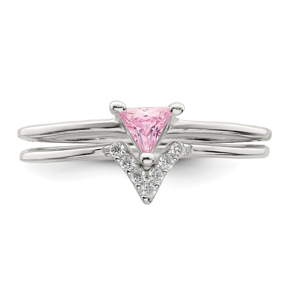 Sterlingsilber Rosa Trillant Zirkonia und Weiß Ring Set