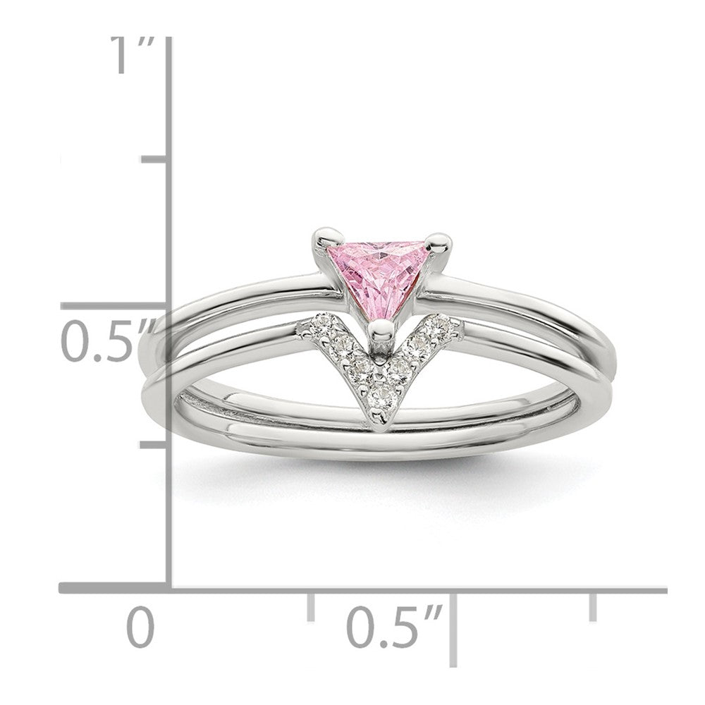 Sterlingsilber Rosa Trillant Zirkonia und Weiß Ring Set
