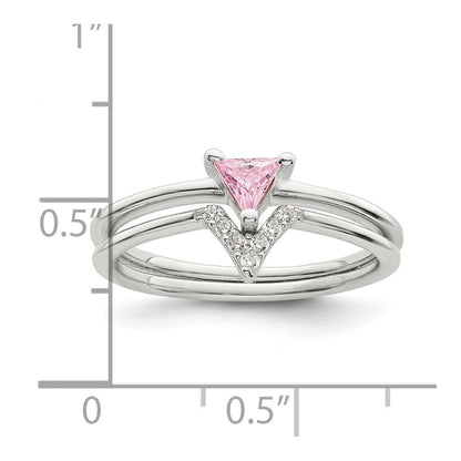 Sterlingsilber Rosa Trillant Zirkonia und Weiß Ring Set