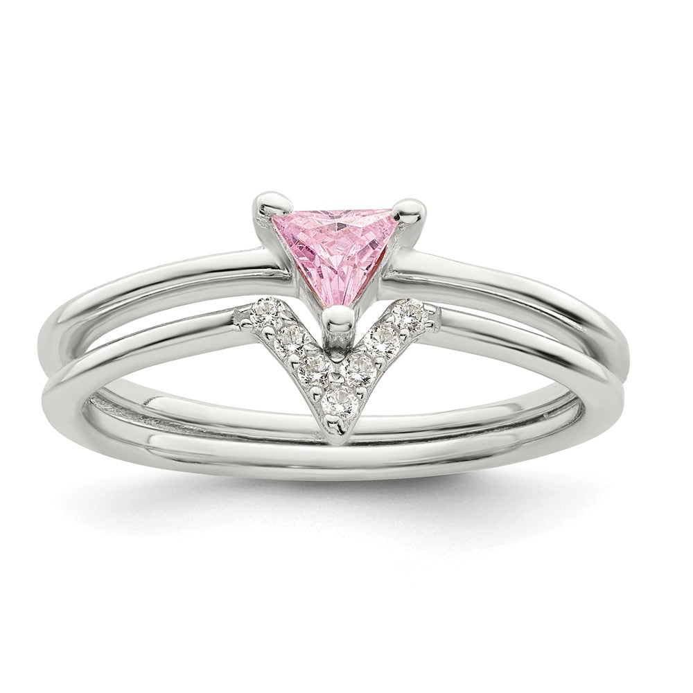 Sterlingsilber Rosa Trillant Zirkonia und Weiß Ring Set