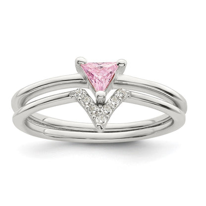 Sterlingsilber Rosa Trillant Zirkonia und Weiß Ring Set