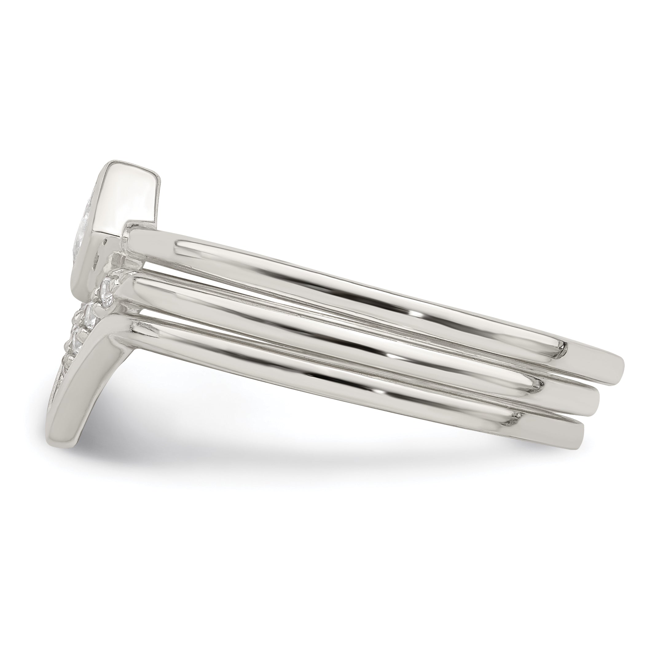 Sterlingsilber Poliert Quadratisch Zirkonia 3 Ring Set