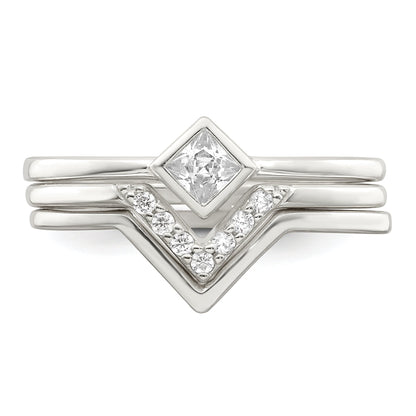 Sterlingsilber Poliert Quadratisch Zirkonia 3 Ring Set